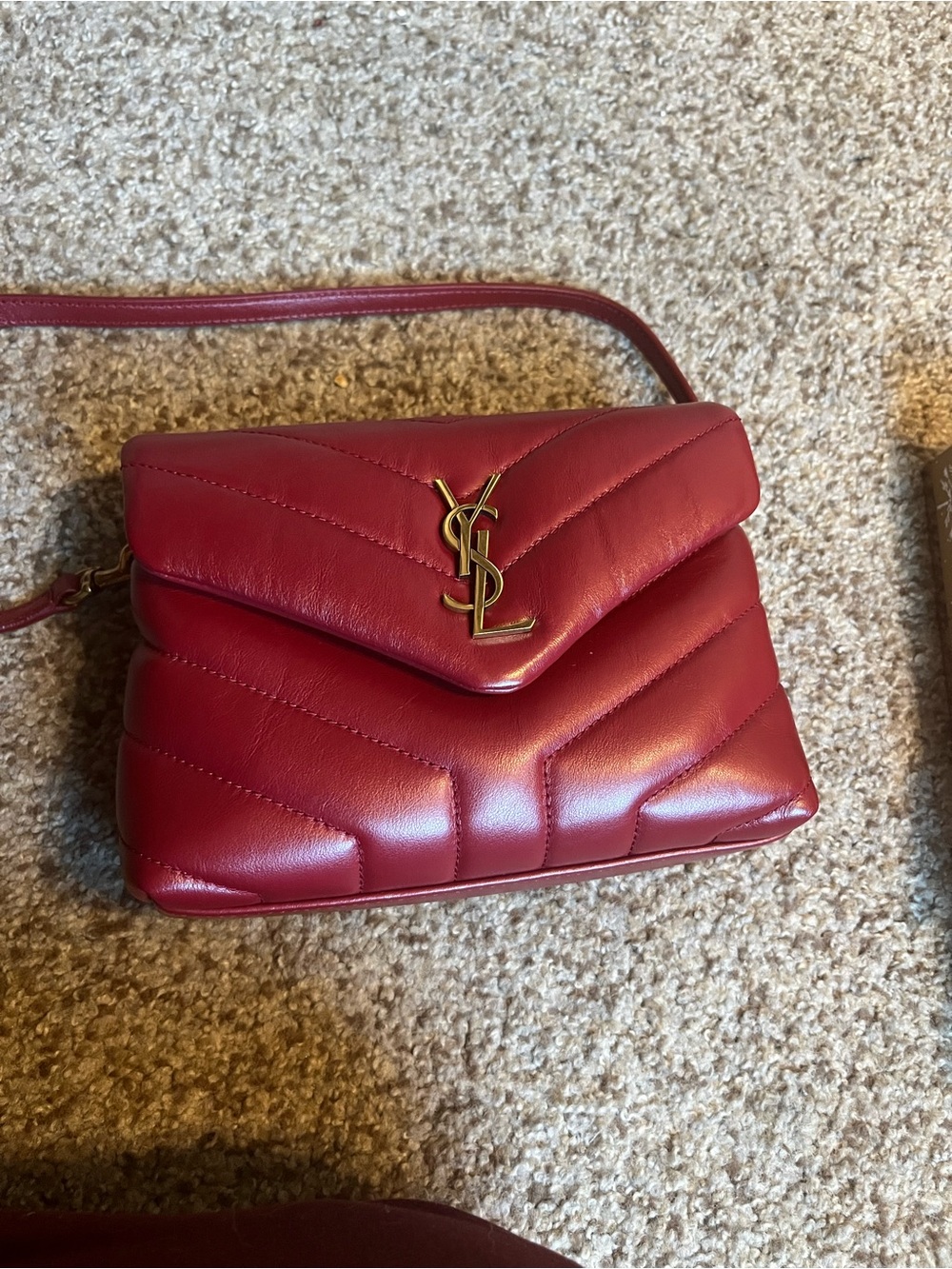 Saint Laurent Red Quilted Leather Toy Crossbody Bag Lou Lou - Authentic